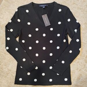 NWT S Tommy Hilfiger Navy And White Polka Dot Intarsia V-Neck Sweater NEW